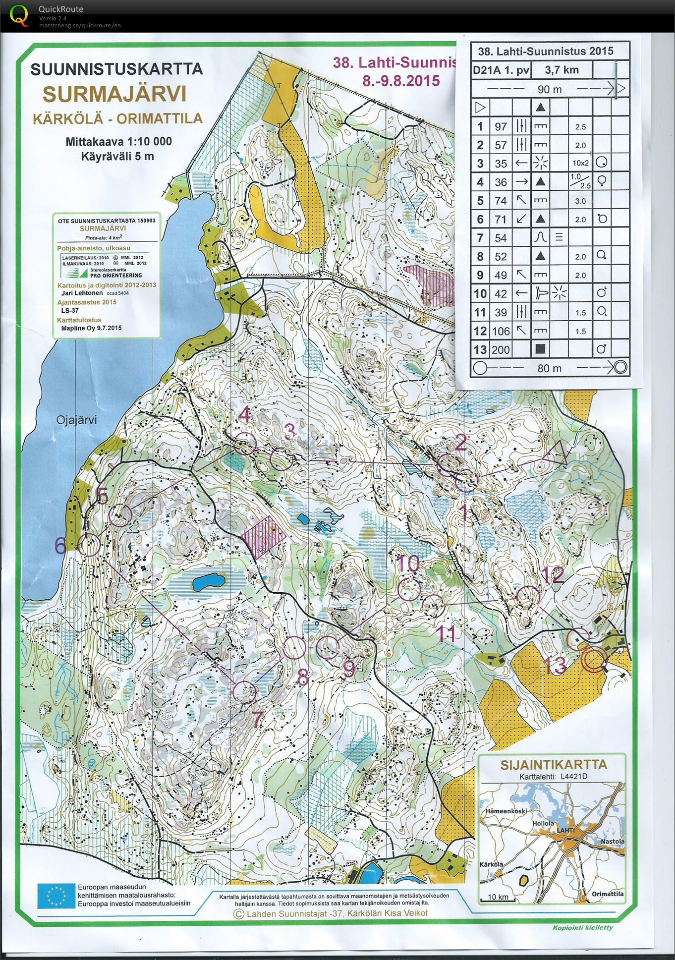 Lahti-suunnistus 1.päivä D21 (08/08/2015)