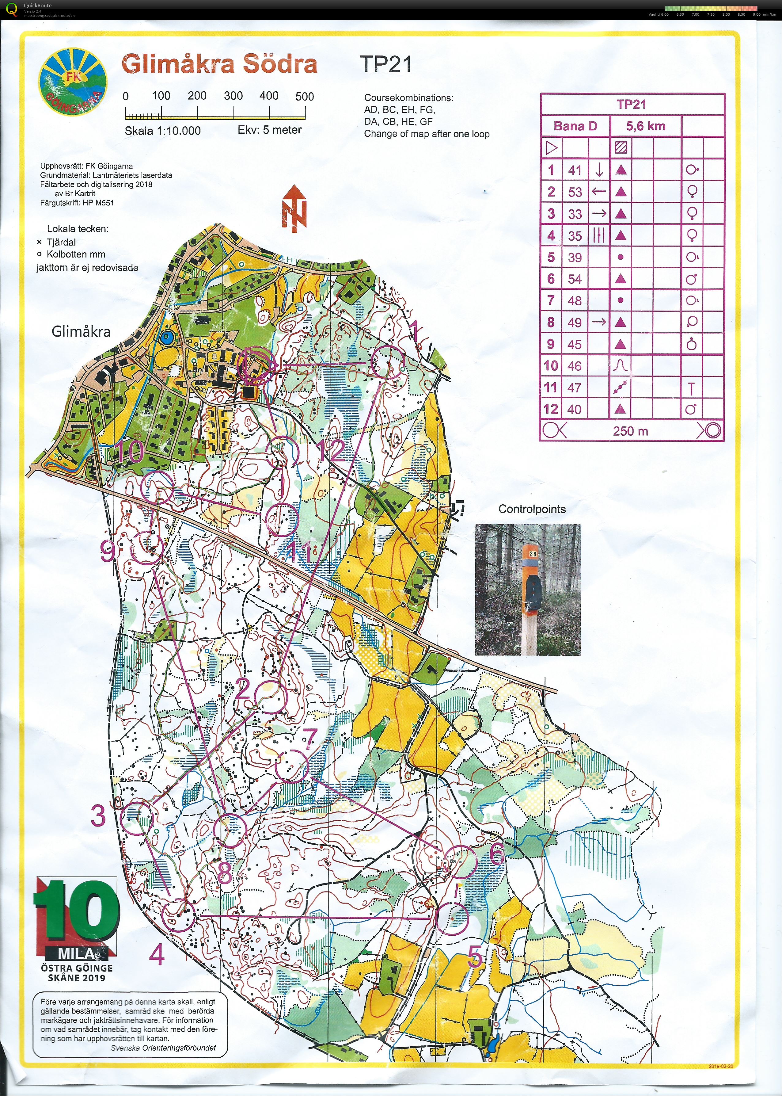 Mallisuunnistus Glimåkra Södra (2019-04-26)